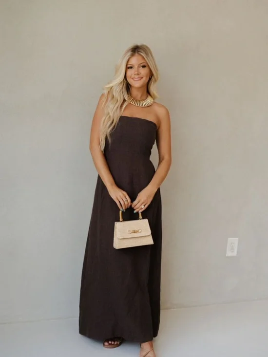 Strapless Maxi Dress in Dark Brown - Effortless Summer Staple - Picture 1 of 3